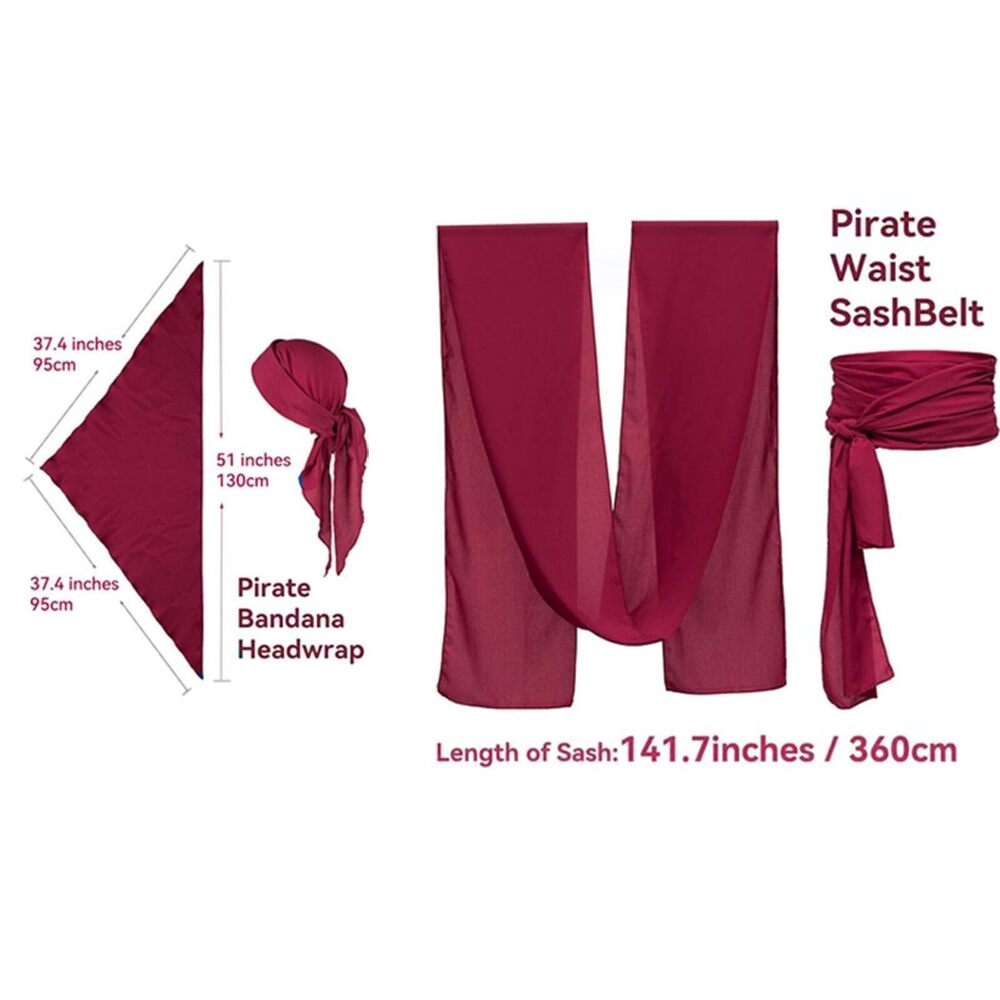 1993 Pirate Costume Head Scarf Bandana Hat Waist Sash Medieval - Picture 7 of 8